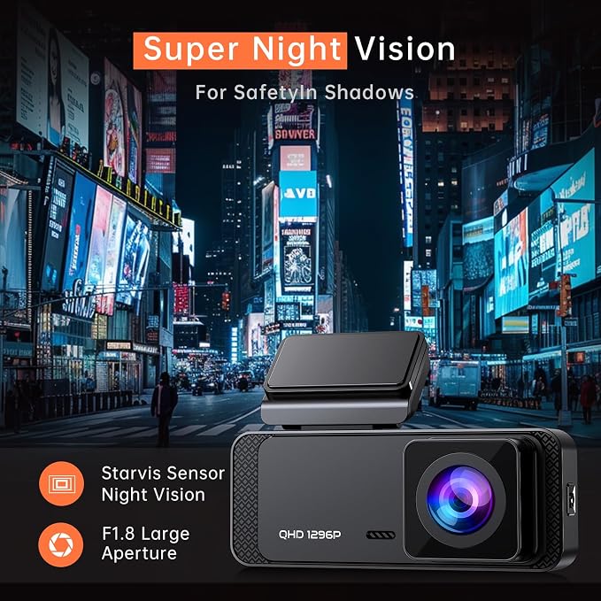 Dash Cam 1296P Front Dashcam, V300 WiFi Dash Camera for Cars with App, Night Vision, Mini Hidden Single Car Camera, Loop Recording, 24H Parking Mode, Support 256GB Max, Black