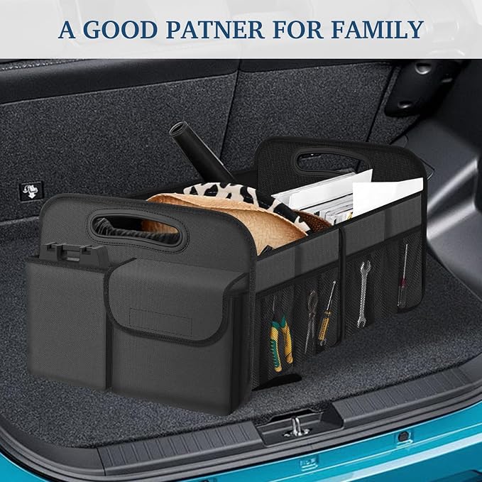Femuar Car Trunk Organizer, Car Storage Organizer with Large Capacity Waterproof Collapsible Trunk Organizer for Car Suv/Jeep/Sedan (Grey, Standard)