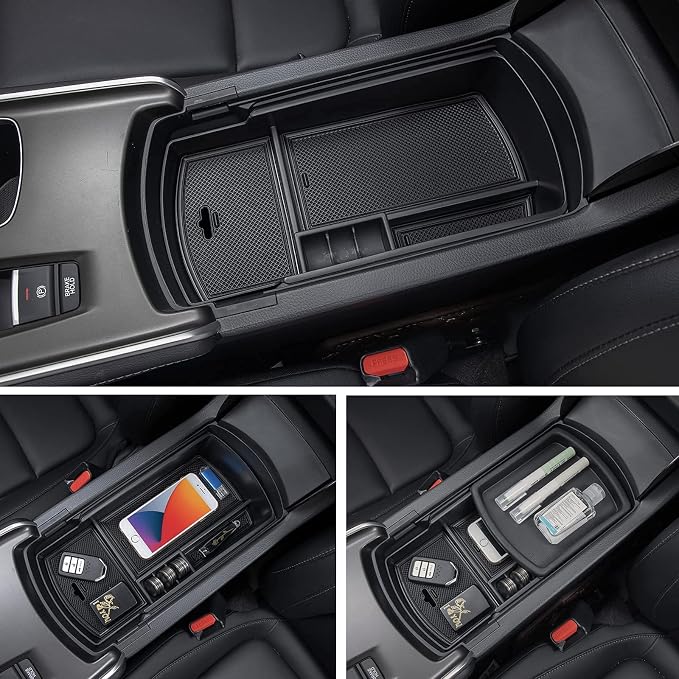PIMCAR Center Console Organizer for Honda Accord 2018 2019 2020 2021 2022 ABS Plastic Material Armrest Box Insert Tray Pallet Accessories (NOT Fit for Manual Transmission Models) —Black