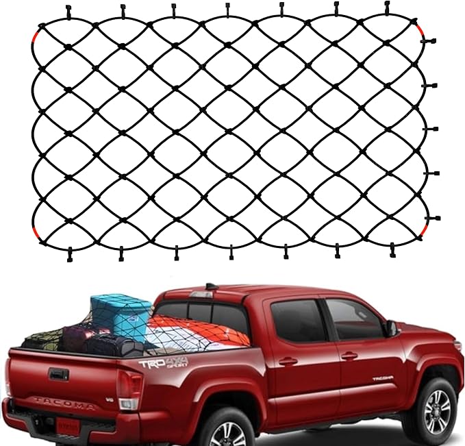 TacoNets Titan Cargo Net for Toyota Tacoma Short Bed - Fits 2005-2026 - Patented Bed Rail Integration - Heavy Duty 8mm Premium Bungee 3'x4' Cargo Netting - Designed in USA