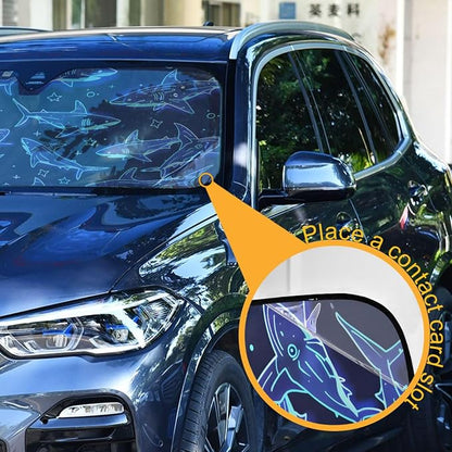 Cute Sharks Blue Windshield Sunshade Car Sun Shade Blocks UV Rays Visor Protector Accordion Folding Sun Reflector Auto Sunshade for Truck SUV