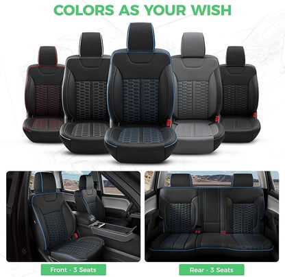 Custom Leather Seat Covers for Silverado/Sierra 1500 2014-2018, 2500HD 3500HD 2015-2019 Crew Cab Full Set with Jump Seat Cover (Armrest Storage Version Only),Truck Accessories