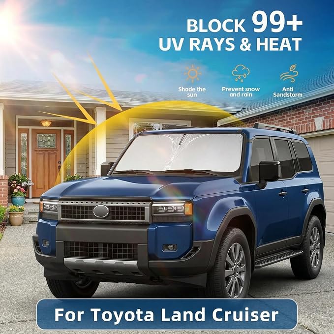 for Toyota Land Cruiser Windshield Sun Shade 2024 2025 2026 Sunshade Front Window Shade Custom Fit Land Cruiser Accessories Sun Visor Foldable Shade Blocks UV Rays Accessories