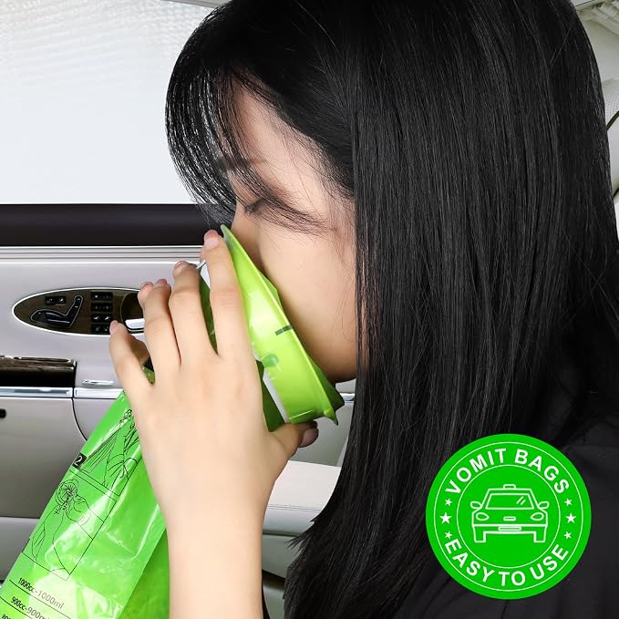 YGDZ Vomit Bags Disposable, 15 Pack Vomit Bags, 1000ml Barf Bags, Emesis Bags Disposable, Portable Throw Up Bags, Puke Bags for Car & Aircraft, Travel Motion Sickness, Taxi, for Kids, Adults, Green