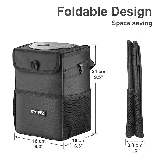 Ryhpez Car Trash Can with Lid - Leakproof Trash Bin Car Garbage Can, Collapsible Automotive Truck Organizer and Storage Bag Car Accessories for Women Men Road Trip Essentials