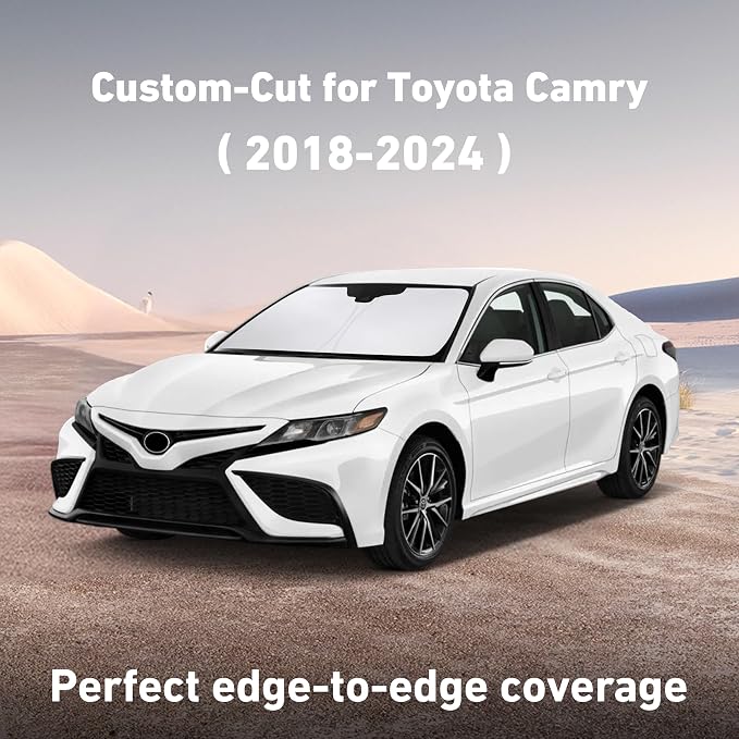EcoNour Windshield Sunshade Compatible for Toyota Camry 2018-2022 2023 2024, LE, SE, SE Nightshade, XLE, XSE, TRD, Sun Visor for Front Windshield Sun Shade Cover, UV Heat Protector, Car Accessories