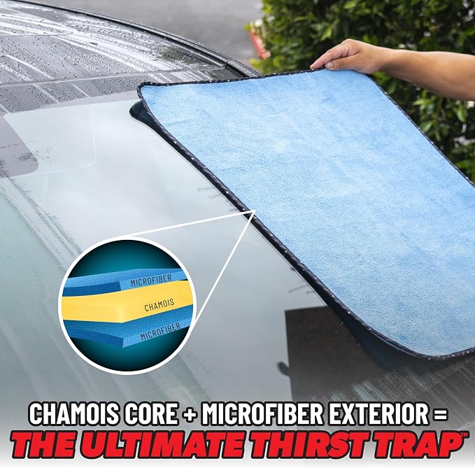 Chemical Guys Thirst Trap Microfiber Chamois Towel, Safe for Cars, Trucks, SUVs, RVs, Motorcycles, & More, 24"x28" (Blue) 1 Pack