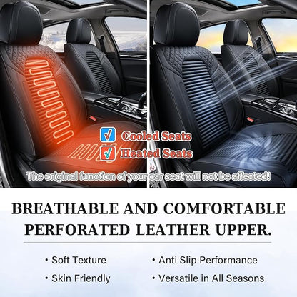 Coverado Car Seat Covers Full Set, Leather Seat Covers for Cars, Waterproof Front and Rear Automotive Seat Cover Car Accessories Universal Fit for Most Cars SUV Trucks(Black)