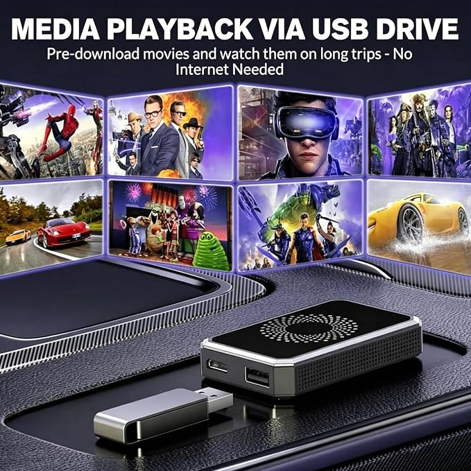 3-in-1 Wireless CarPlay & Android Auto Adapter Magic Video Box Stream Netflix YouTube TikTok with USB Drive Plug Play for Wired CarPlay Android Auto Cars
