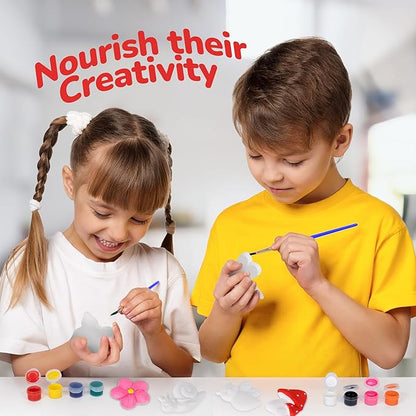 ArtCreativity Seasonal Ceramic Painting Kit for Kids – 6 Garden Plaster Figurines, 2 Paint Sets, 2 Brushes and 6 Magnets - 8 Unique Paint Colors - Toddlers' Spring Painting Craft - Summer Crafts 4-8