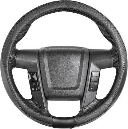 SEG Direct Steering Wheel Cover 15.5-16 inch (39.5-41 cm) Large Size, Microfiber Leather, Non-Slip Comfortable Grip, Fits Cars Trucks SUVs F-150 Tundra Range Rover, Black