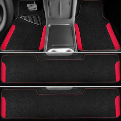 CAR PASS Waterproof Universal Faux Leather 3Row Car Floor Mats, Red Car Mats Fit for SUV,Vans,sedans, Trucks,Set of Vehicles Car Carpet with Driver Heel Pad and Anti-Slip Nibs Backing (Red 3Row)