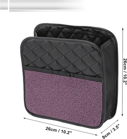 1 Pcs Universal Car Trash Can Hanging 10.2" Length 3.5" Width 10.2" Height Trash Bin Pink Black Faux Leather Rhinestone