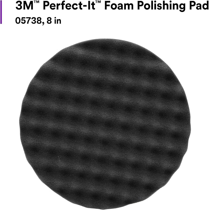 3M Perfect-It Foam Polishing Pad, 05738, 8 in, 1 Pad, Single Sided, Black, Waffle Face, Buffing and Polishing