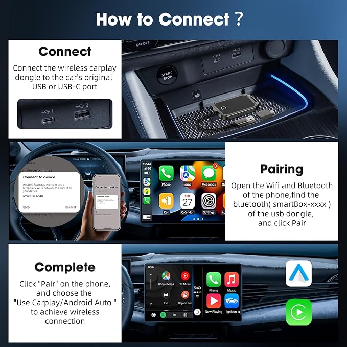 Wireless CarPlay Adapter for Apple iPhone, Multi-User Seamless Connection