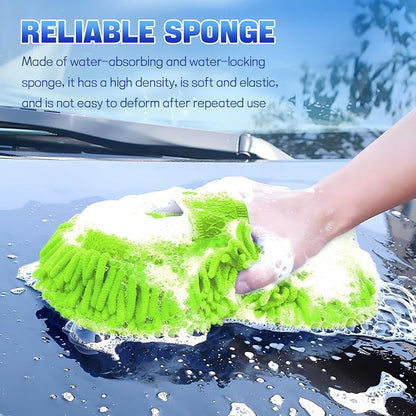 2PCS Microfiber Car Wash Sponge, Double Sided Chenille Microfiber Car Wash Mitt, Scratch Free & Lint Free, Absorbent Automotive Washing Sponges, Auto Cleaning Supplies (Fluorescent Green)