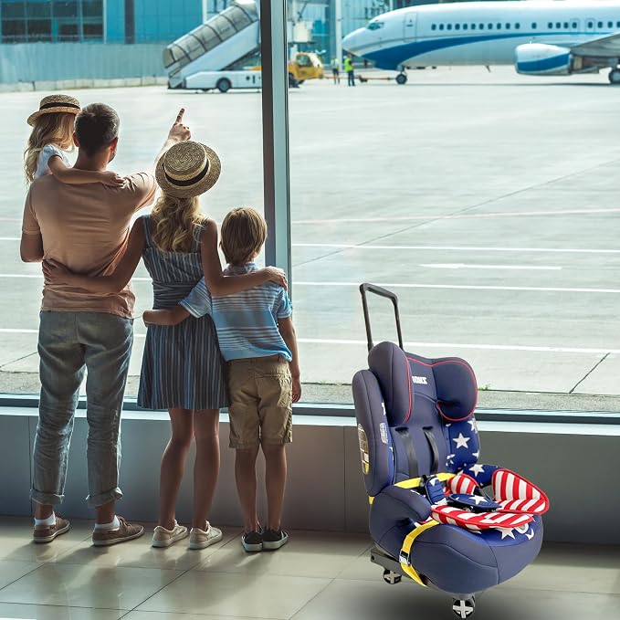Car Seat Dolly for Airport - CarSeat Roller Cart Wheels for Airplane - Car Seat Travel Cart Carrier with Straps Foldable Luggage Trolley Folding Hand Truck (Yellow)