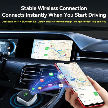 Wireless CarPlay Adapter 2026 Upgrade Mini Design, Bluetooth Plug & Play Converts Wired CarPlay/Android Auto to Wireless - Easy Use Fast Stable Connection for iPhone iOS 10+ & Android 11+