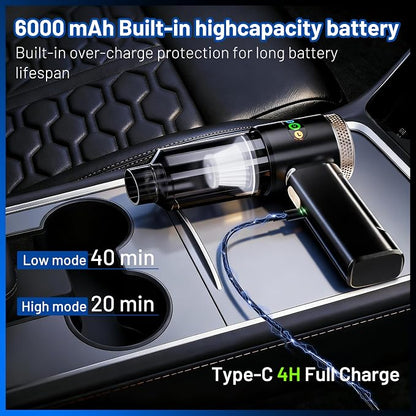 GcdPai Handheld Car Vacuum Cordless 20000PA Powerful Small Portable Rechargeable Vacuum Cleaner with LED Light Mini Vacuum for Car, Home, Office, Keyboard, Pet (Black Gold)