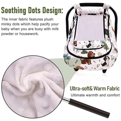 Waterproof Baby Car Seat Cover，YVMVDV Patented Cold Weather Carseat Cover for Babies,Infant Car Seat Cover Canopy for Boy Girls, Keeps Babies Warm and Cozy (Cute Dog)