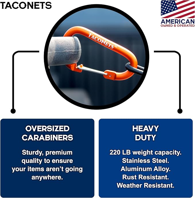 TacoNets Envelope Cargo Net for Toyota Tacoma - Fits 2005-Current - Patented Bed Rail Integration - Upgraded 5mm Bungee - Integrated Storage Bag - Heavy Duty Carabiners - Designed in USA