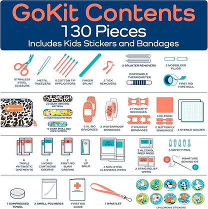 Keep Going Travel First Aid Kit for Kids – 130 Pc.for Purse, Diaper Bag, Backpack, & Suitcase, with Latex-Free Bandages – 7 x 5 x 2 in. Travel First Aid Kit TSA-Approved