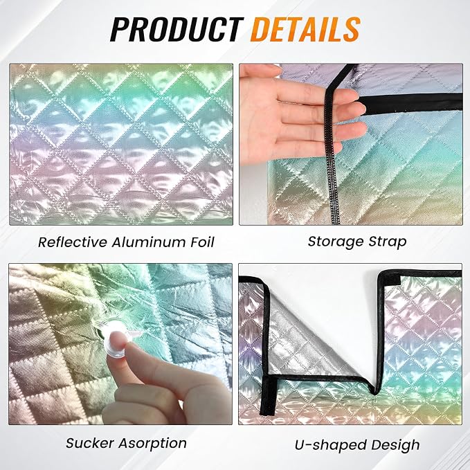 Windshield Sun Shade Car Sun Shade, Folding Car Shades for Front Windows, Blocks UV Rays Sun Visor Protector for Truck SUV Van, Keeps Vehicle Cool - Silver (55" x 29.5")