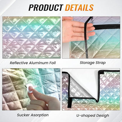 Windshield Sun Shade Car Sun Shade, Folding Car Shades for Front Windows, Blocks UV Rays Sun Visor Protector for Truck SUV Van, Keeps Vehicle Cool - Silver (55" x 29.5")