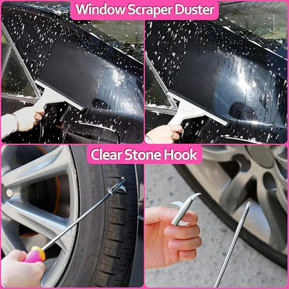 THINKWORK Pink Car Detailing Cleaning Kit, Car Wash Kit, Car Accessories for Women Suitable for Small and Medium Vehicles Such As Cars, Trucks, Suvs(17pcs)