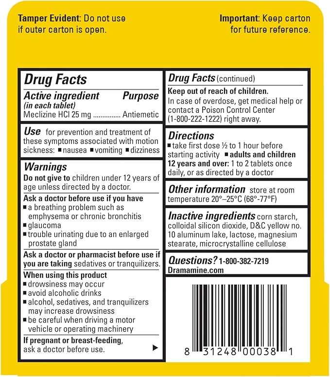 Dramamine Motion Sickness Less Drowsy, for Nausea Relief During Travel, 16 Count