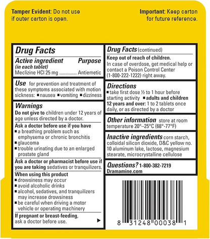 Dramamine Motion Sickness Less Drowsy, for Nausea Relief During Travel, 16 Count