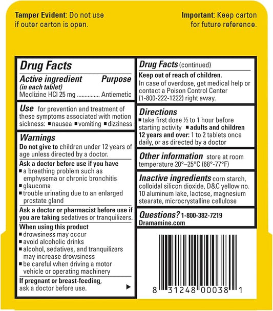 Dramamine Motion Sickness Less Drowsy, for Nausea Relief During Travel, 16 Count