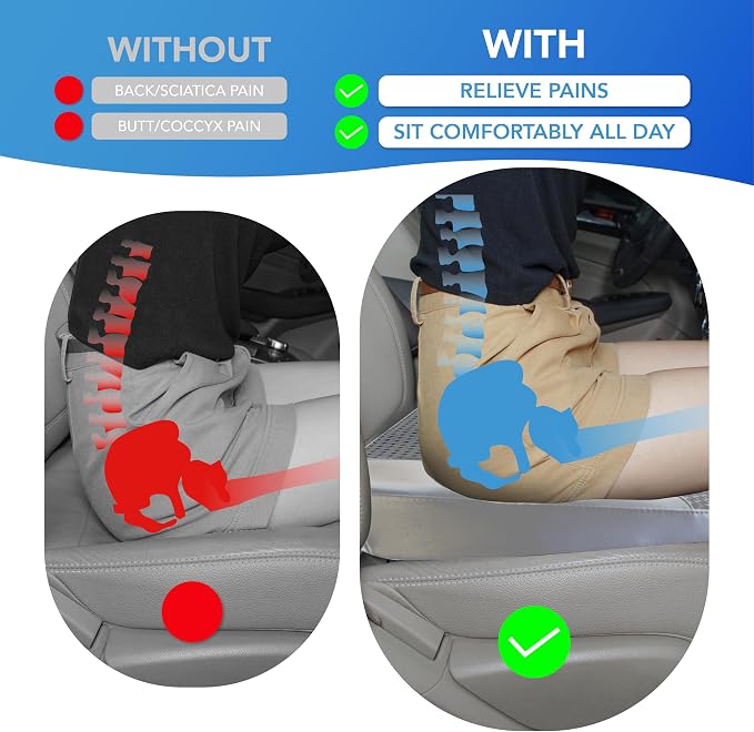 Lofty Aim Car Seat Cushion, Comfortable Memory Foam Seat Pillow for Driving, Sciatica-Back Pain Relief, Cushion for Car-Truck, Office, Wheelchair - Dark Grey