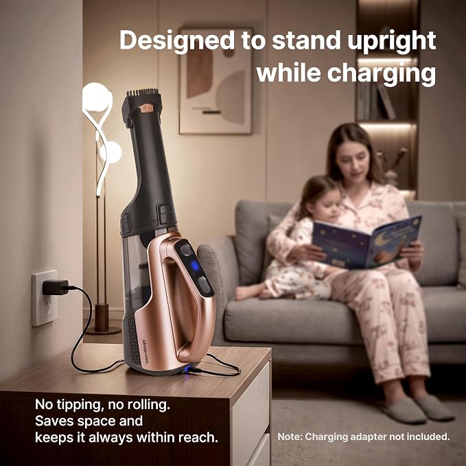 Shop-Vac S3 20V Handheld Vacuum Cordless, Rotatable Nozzle, Dual-Speed Powerful Portable Car Vacuum Rechargeable, Wall-Mounted Lightweight Hand Vacuum for Home & Car, LED, HEPA Filter, Champagne Gold