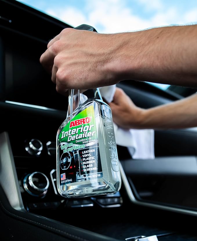 ABRO Interior Detailer 16oz - All-in-One Cleaner for Car Interiors, Dust & Dirt Removal, Ideal Leather, Vinyl, Plastic, Rubber, Glass, Screens, Dashboards, Steering Wheels, & Door Panels