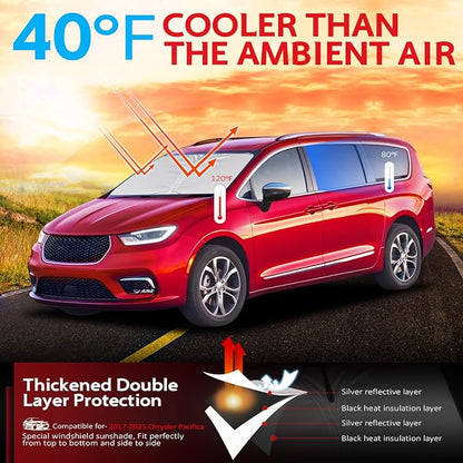 KAYZT Windshield Sun Shade for 2017-2025 2026 Chrysler Pacifica Minivan Foldable Sunshade Front Window Custom Fit Car Accessories