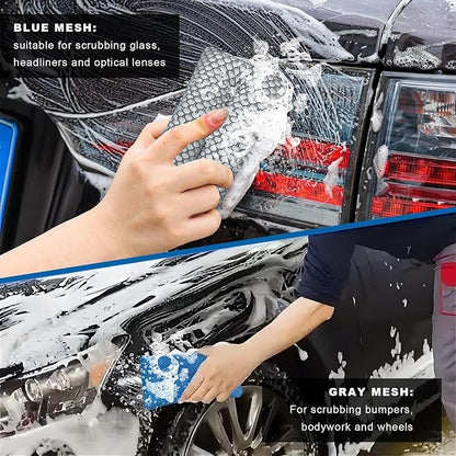 4 PCS Two-Sided Car Wash Sponge, Non-Scratch Microfiber Sponge Pad Soft Mesh Scrubber, Washable Foam Scrub Pads Absorbent Applicator for Cleaning Detailing, Car Accessories (4 PCS)