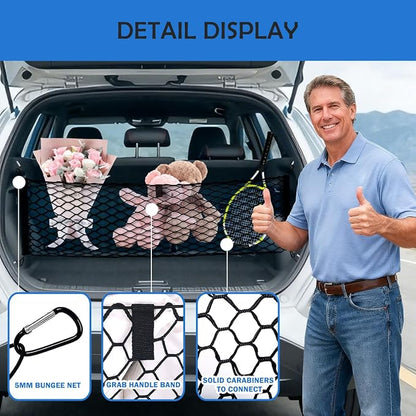 Envelope Style Cargo Net for Hyundai Kona 2024 2025 2026 Accessories, Rear Trunk SUV Mesh Cargo Net, Upgraded 5mm Bungee & Double-Layer Nylon Storage Tailgate Netting Grocery&Tools Holder Organizer
