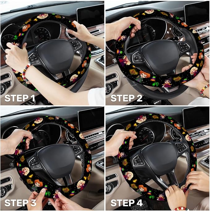 GENANY Witch Fantasy Steering Wheel Cover, Non Slip Polyester Car Wheel Protector for Car SUV Truck, Universal 15 Inch
