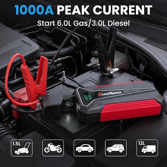 Jump Starter Power Bank 8000mAh (Up to 6.5L Petrol/5.0L Diesel),12V Battery Booster for Cars, Trucks, SUVs & Motorcycles,Compact Design with LED Light & PD 18W USB -Red