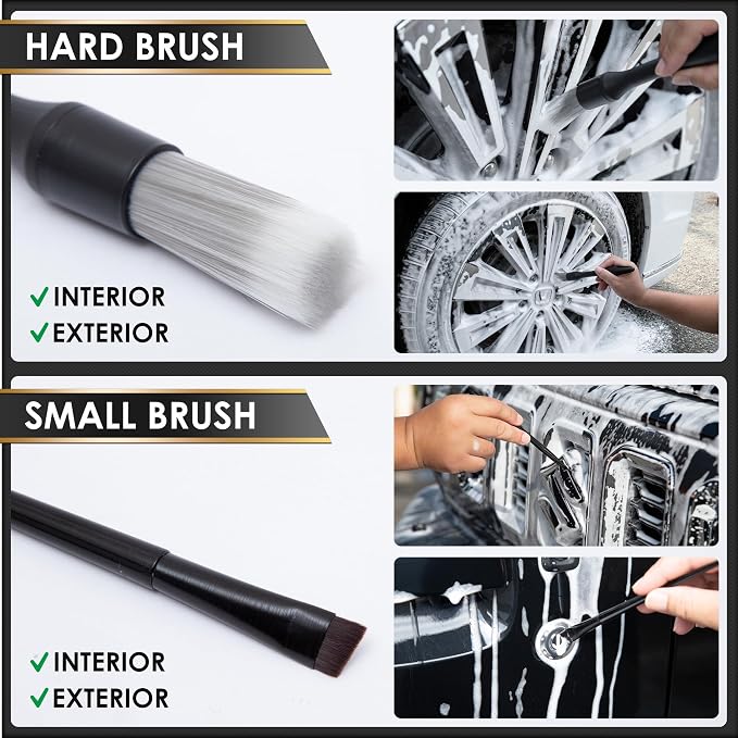 Yours Car Detailing Brush Kit, Interior & Exterior Car Cleaning Brush Set, Auto Detailing Tools for Interior Cleaner, 5 Pack, Black