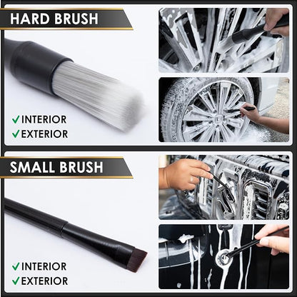 Yours Car Detailing Brush Kit, Interior & Exterior Car Cleaning Brush Set, Auto Detailing Tools for Interior Cleaner, 5 Pack, Black