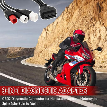 3-in-1 OBD2 Diagnostic Adapter for Yamaha Kline Euro5 Motorcycle Honda CRF KTM,3pin+4pin+6pin to 16pin Multiple Select Diagnostic Connector (12.99inch)