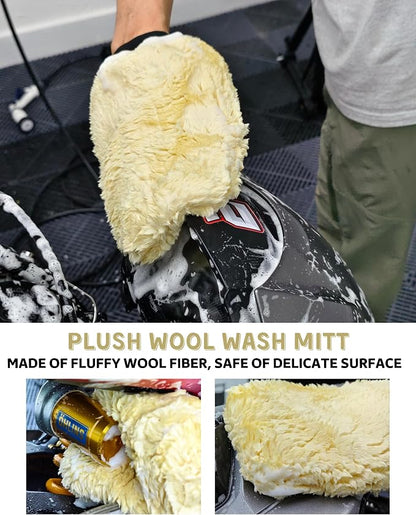Motorcycle Cleaning Brush Kit 6 Pack, Easy Reach Brush, Chain Brush,Wool Wash Mitt, Stiff Tire Brush, Detailing Brush& Microfiber Towel for Motorcycle Mudguard, Rims,Exhaust, Frame Detailing Wash Kit