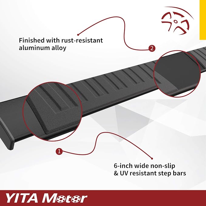 YITAMOTOR Running Boards Compatible with 2019-2026 Chevy Silverado/GMC Sierra 1500, 2020-2026 Silverado/Sierra 2500HD 3500HD Crew Cab(Excl. 2019 1500 LD), 6 Inches Aluminum Side Steps Nerf Bars
