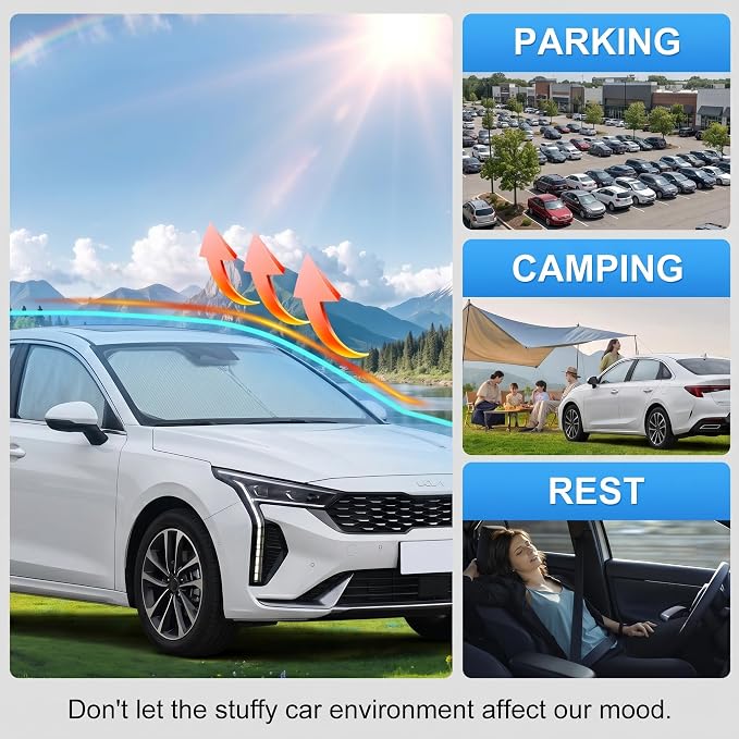 Custom Fit Windshield Sun Shade for Kia K4 2025-2026 | Custom Fit Windshield Cover, Blocks UV Rays, Double-Layer Heat Shield, Durable Frame, Easy Fold & Storage