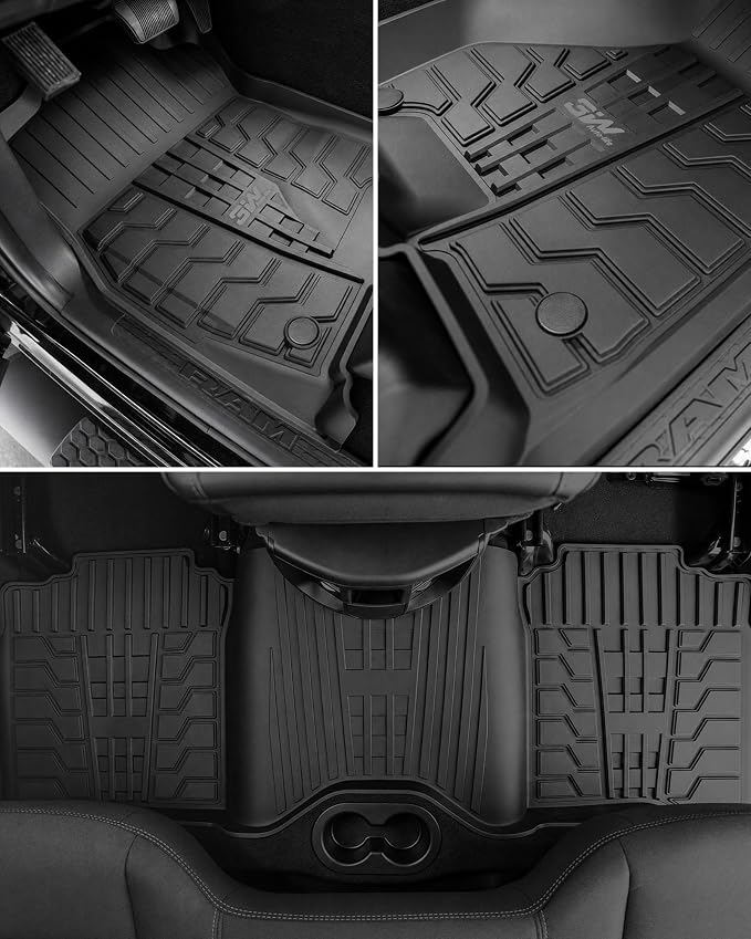 3W Floor Mats for 2019-2025 2026 Ram 2500/3500 Crew Cab with Bucket Seat (Not for PTO KIT Models), All Weather TPE Custom Fit Dodge Ram 2500/3500 Floor Liners 1st & 2nd Row (for Carpet Floor), Black