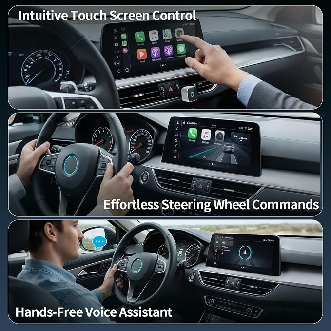 2026 Wireless CarPlay Adapter & Android Auto Dual System, Plug & Play Auto Connect Low Latency, USB-C Included, Compatible with Factory Wired CarPlay Cars for iPhone iOS 10+