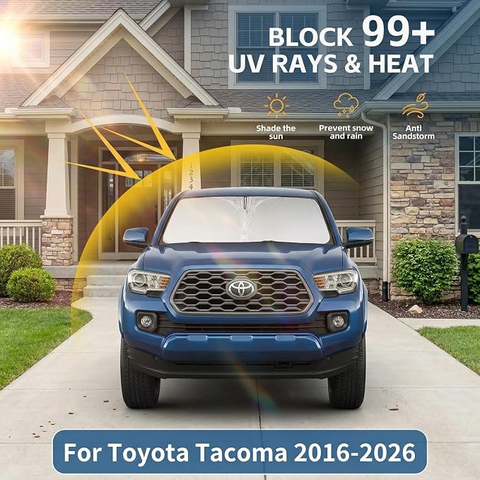 for Toyota Tacoma Windshield Sun Shade 2016-2023 2024 2025 2026,Windshield Cover Sunshade Custom Fit Toyota Tacoma Accessories Car Windshield Sunshade Foldable Sun Visor Blocks UV Rays