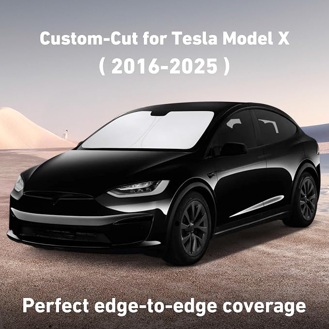 EcoNour Windshield Sunshade Compatible for Tesla Model X 2016-2023 2024 2025, Sun Visor for Front Windshield & Window Sun Shade Cover, UV Heat Blocker & Protector, Car Accessories